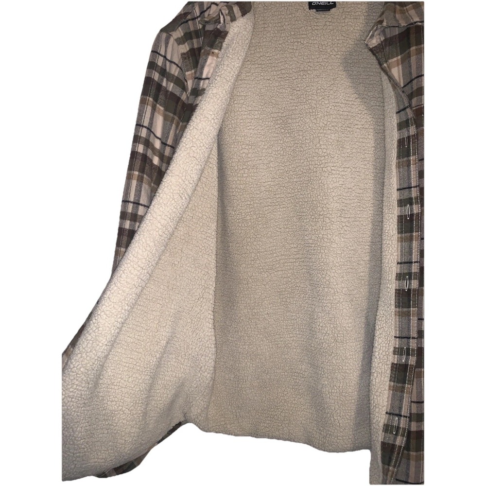 O'Neill Sherpa Redmond Lined Flannel Shirt XL Shacket Plaid Jacket Button Green - Picture 5 of 16